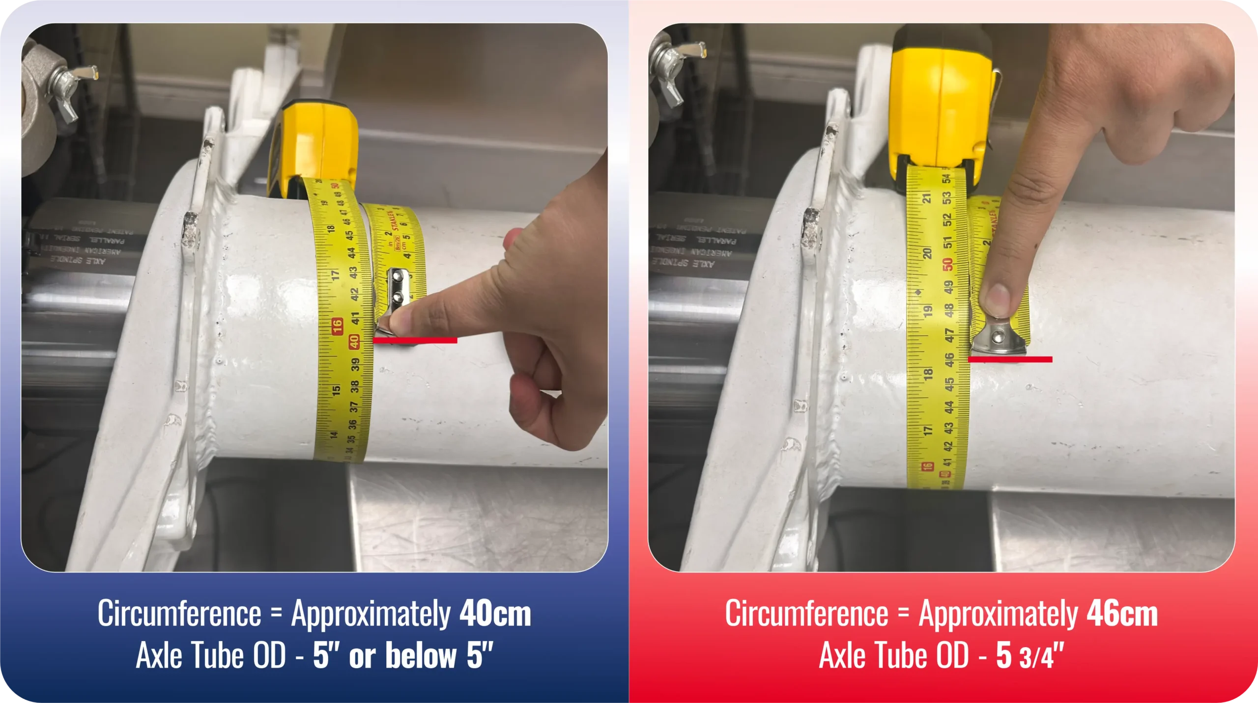 Axle tube OD measuring using flexible tape
