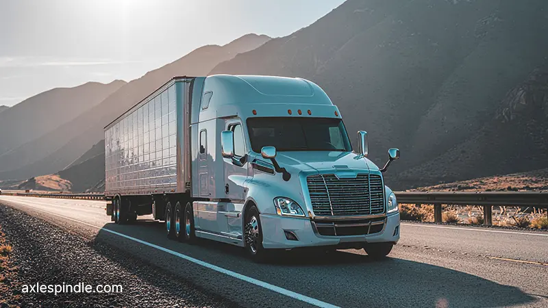 A white semi-truck driving on a sunny highway