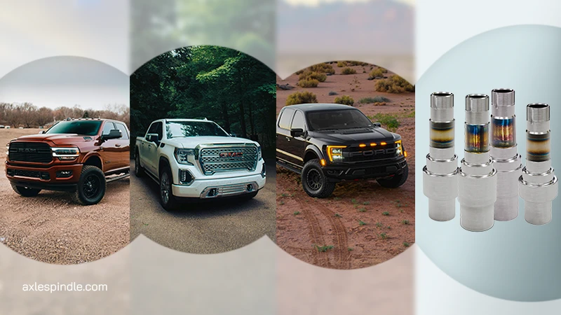 Three popular pickup trucks and a set of axle spindles